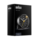 The black Round Alarm Clock BC01 from Braun with a box.