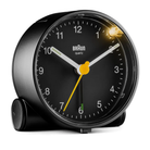 The black Round Alarm Clock BC01 from Braun with LED lighting.