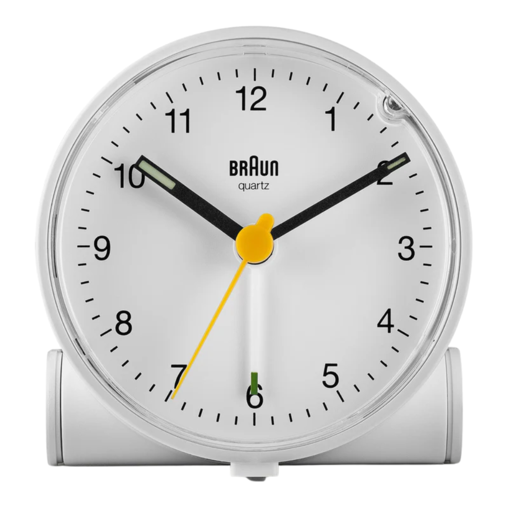 The white Round Alarm Clock BC01 from Braun.