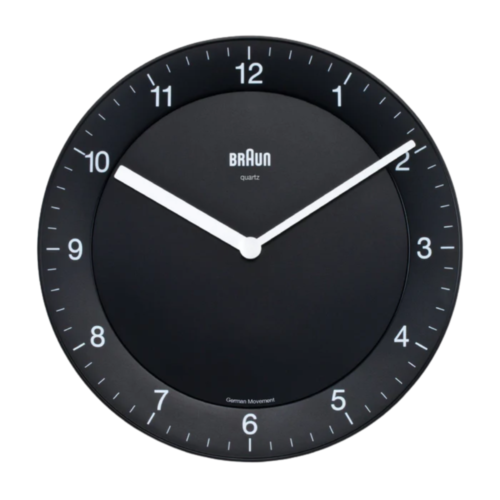 The black BC06 Wall Clock from Braun.