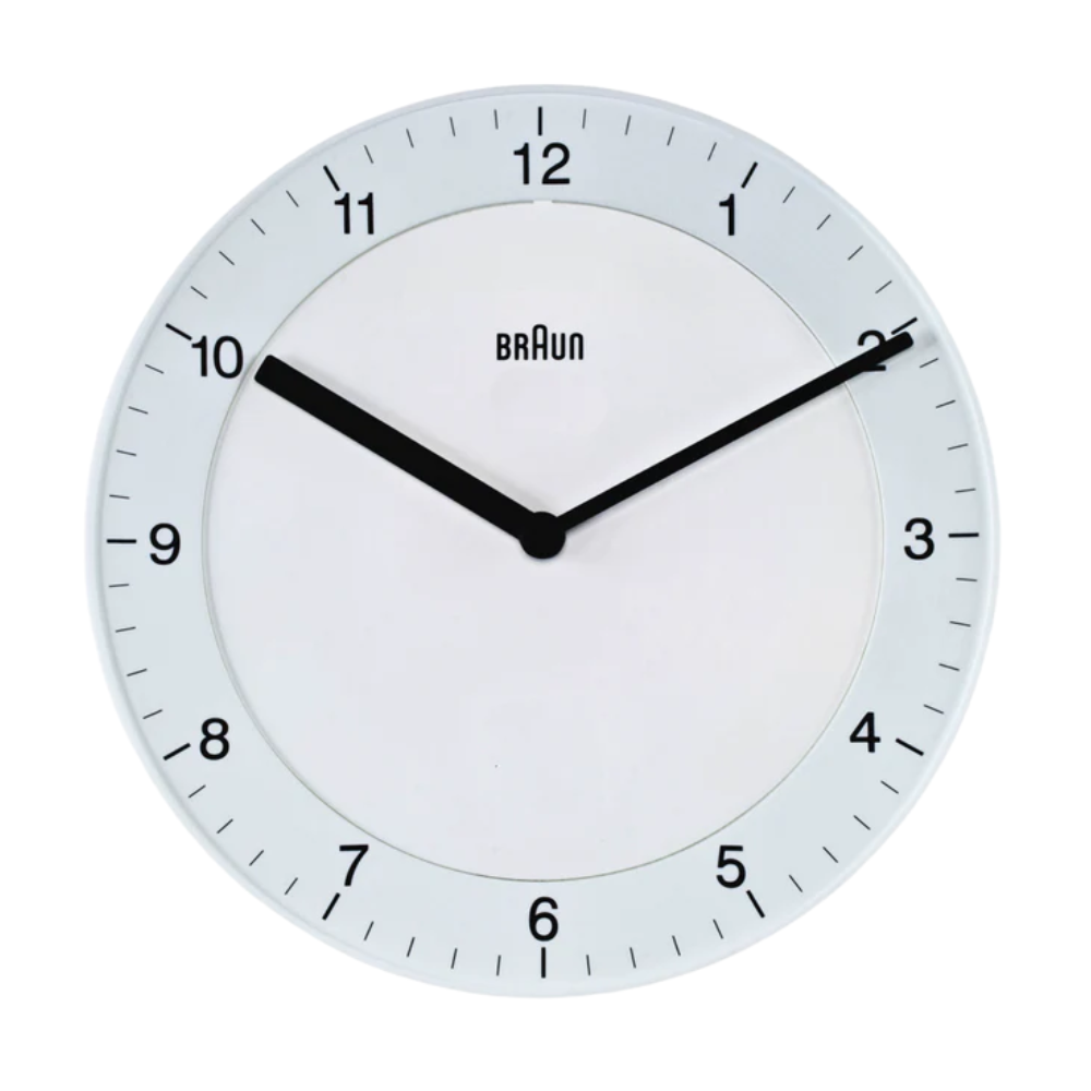 The white BC06 Wall Clock from Braun.