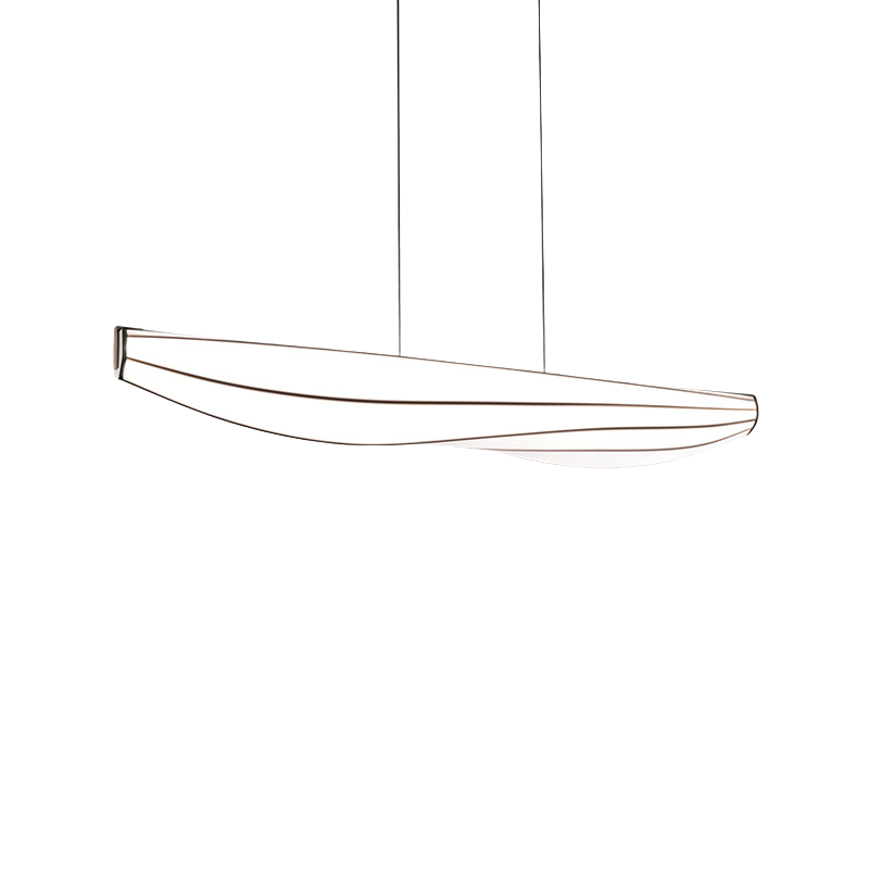 The Lenis Linear Pendant from Cerno in dark stained walnut at an angle.