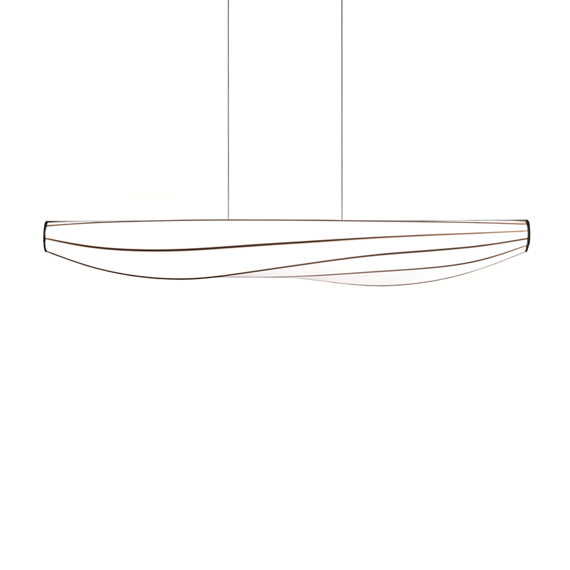 The Lenis Linear Pendant from Cerno in dark stained walnut from the front.