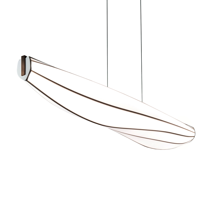 The Lenis Linear Pendant from Cerno in dark stained walnut.