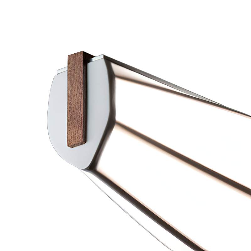 The Lenis Linear Pendant from Cerno in walnut in detail.