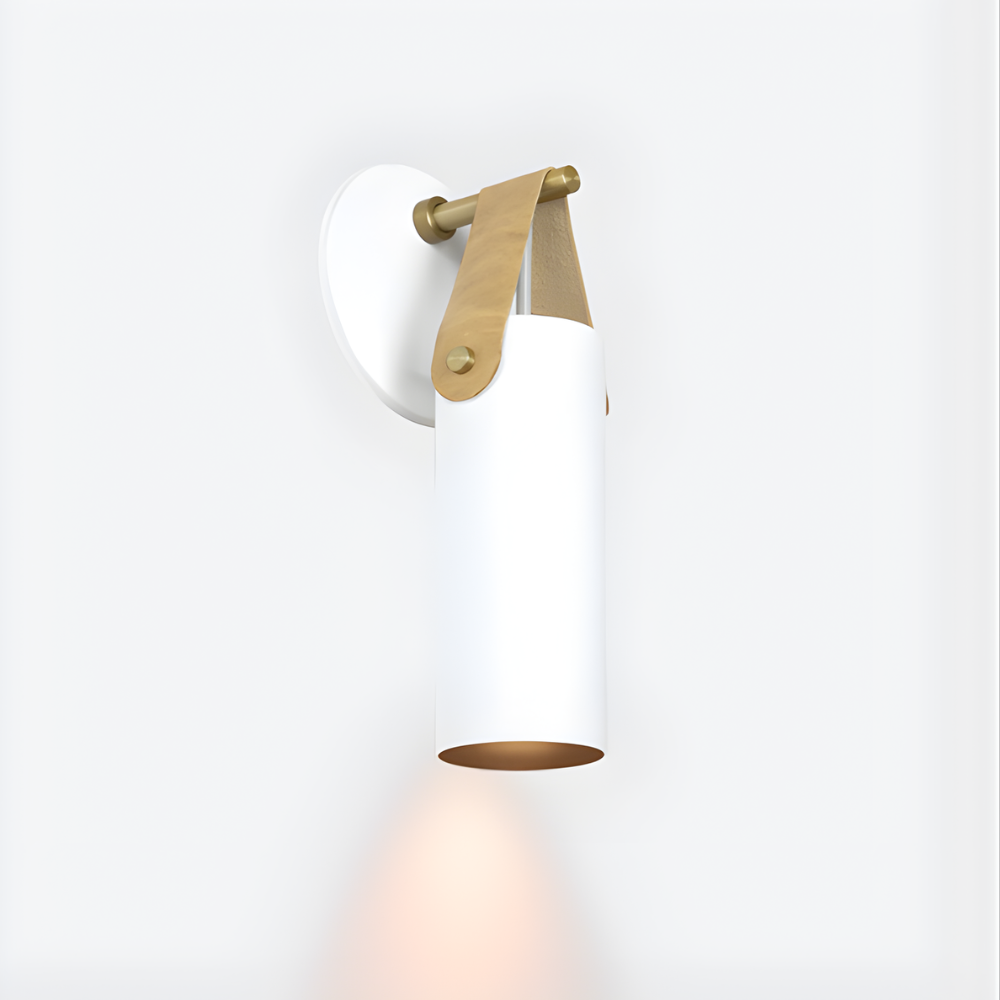 The white and tan Spero Wall Sconce from Cerno in a studio.