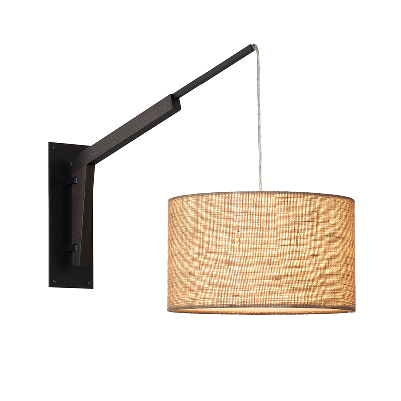 The Talea Wall Sconce Swing Arm from Cerno in Burlap with textured black powder and dark stained walnut.