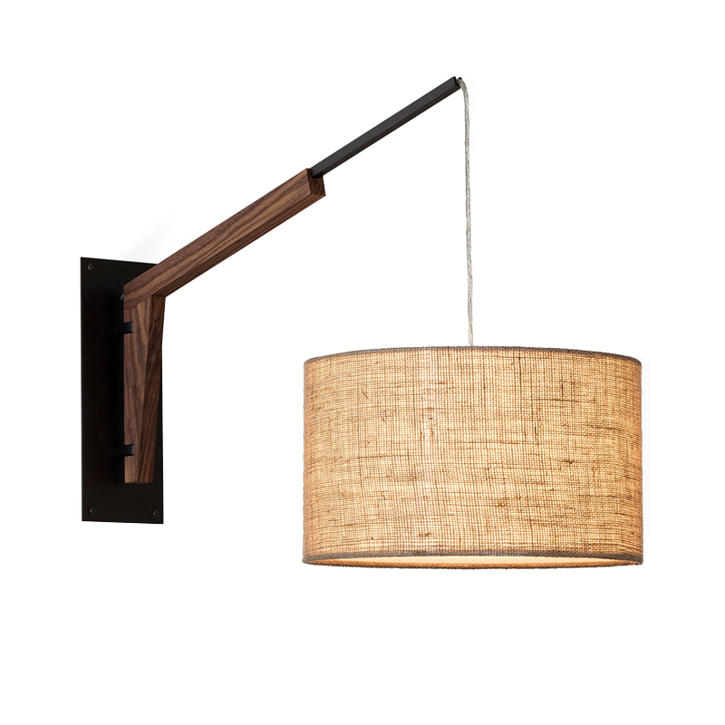The Talea Wall Sconce Swing Arm from Cerno in Burlap with textured black powder and walnut.