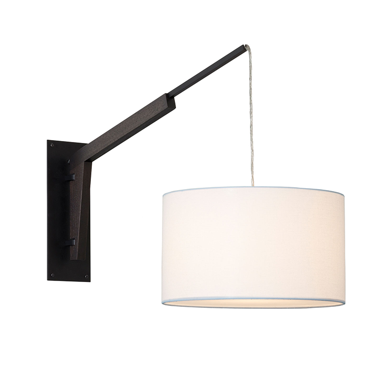 The Talea Wall Sconce Swing Arm from Cerno in White Linen with textured black powder and dark stained walnut.