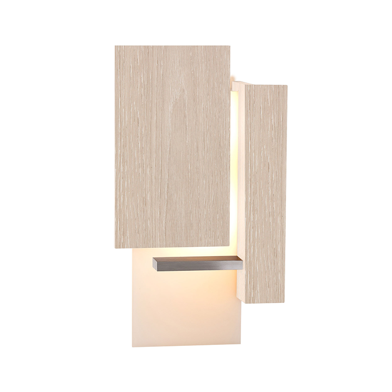 The Vesper Wall Sconce from Cerno in white washed oak.