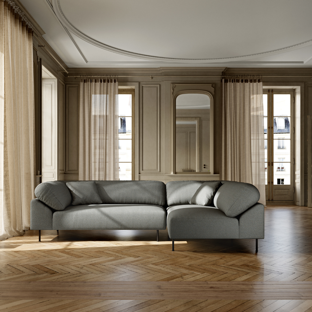 The Collar Open End Left (2x Arm Left) in Cyber Dark Grey from Woud in a lounge.