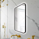 The Eminence Lighted Mirror from Electric Mirror in a bathroom.