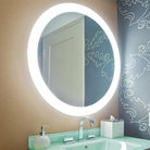 The Trinity Lighted Mirror from Electric Mirror in a bathroom.