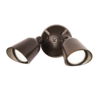 The Endurance Double Spot Wallpack Luminaire in Architectural Bronze.