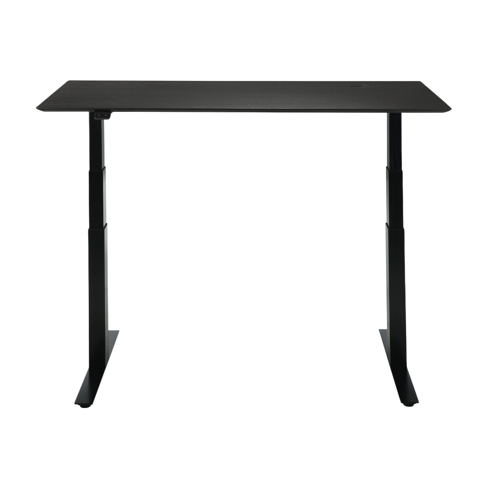 The Bok Adjustable Desk Black Oak 55 Inches with Black Legs from Ethnicraft, extended up.