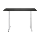 The Bok Adjustable Desk Black Oak 63 Inches with white legs from Ethnicraft extended up.