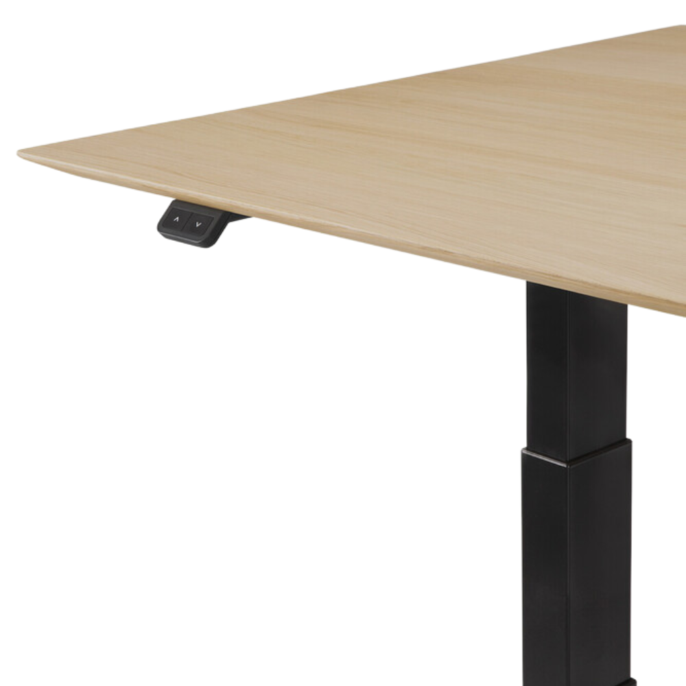 The Bok Adjustable Desk from Ethnicraft, with a close-up.
