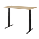 The Bok Adjustable Desk Oak 55 Inches with Black Legs from Ethnicraft, from the side angle.