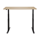The Bok Adjustable Desk Oak 55 Inches with black legs from Ethnicraft extended up. 