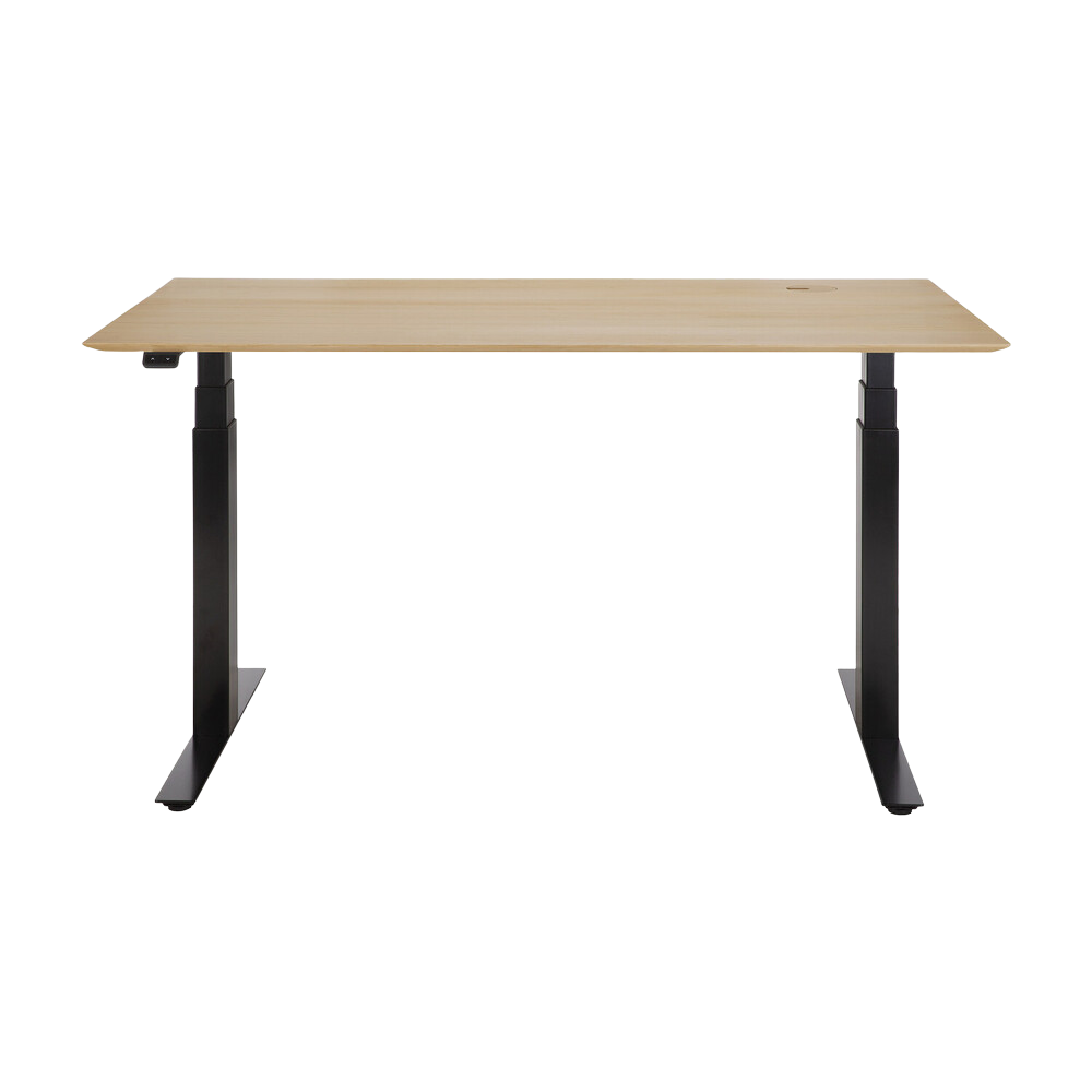 The Bok Adjustable Desk Oak 55 Inches with black legs from Ethnicraft.