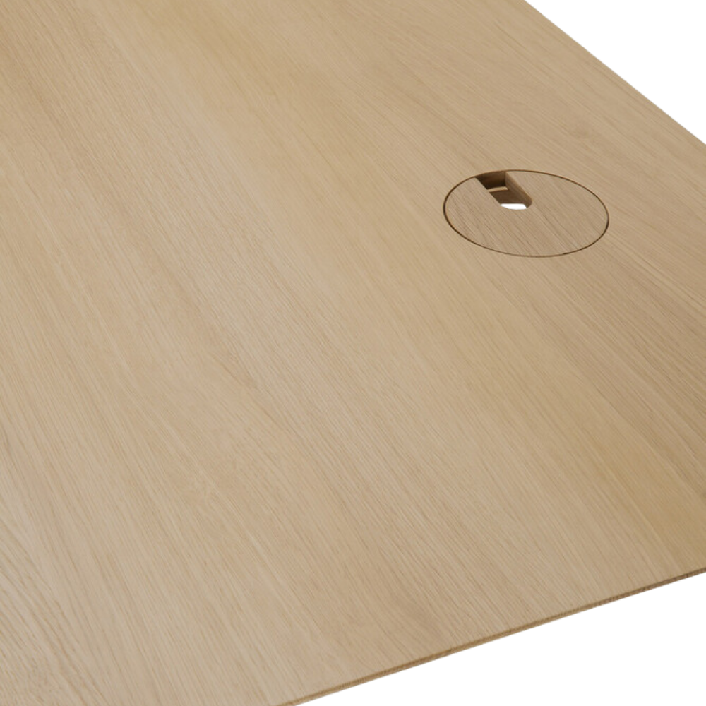 The Bok Adjustable Desk from Ethnicraft, with the details of the tabletop.