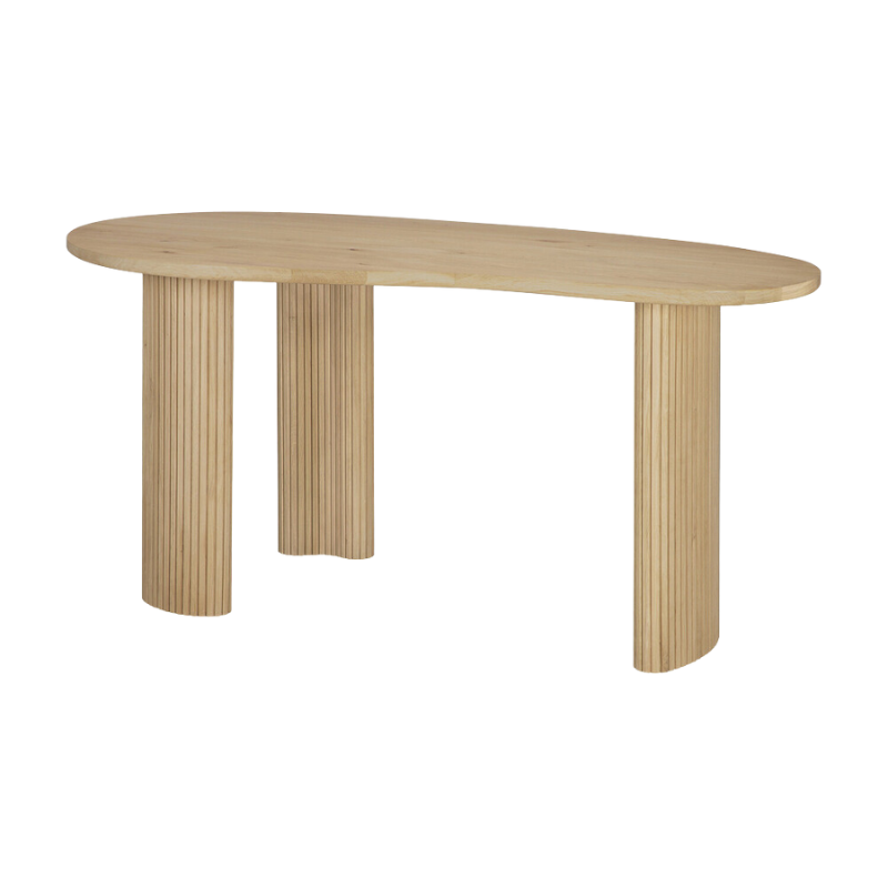 The Boomerang Desk Oak by Ethnicraft from the side angle.