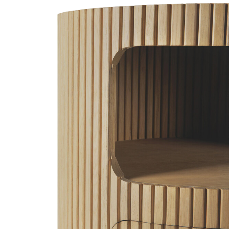 The Boomerang Drawer Unit Oak by Ethnicraft with a close-up of the space.