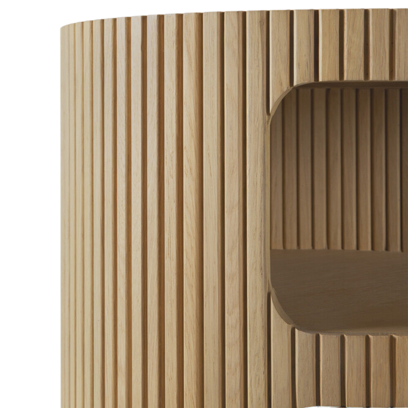 The Boomerang Drawer Unit Oak by Ethnicraft with detail.