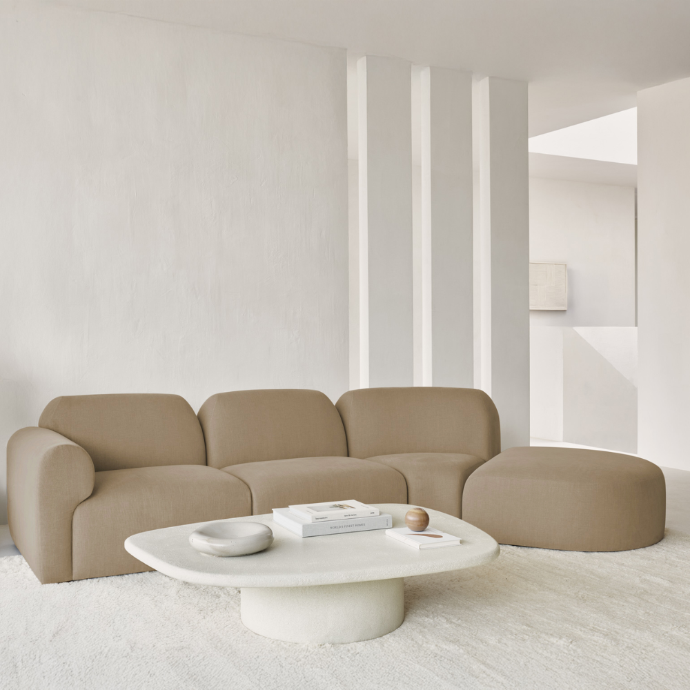 The Bulky Modular Sofa Set Round Corner Light Sepia from Ethnicraft in a lounge area.