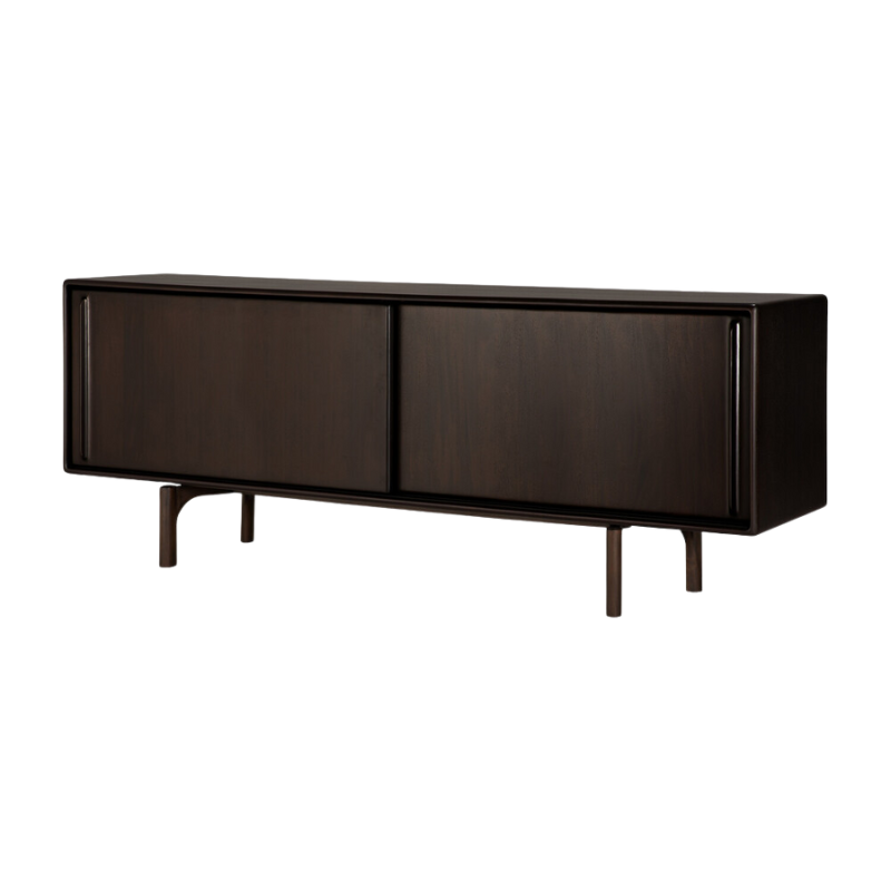 The 88-inch Flow Sideboard by Ethnicraft with two doors from a side angle.