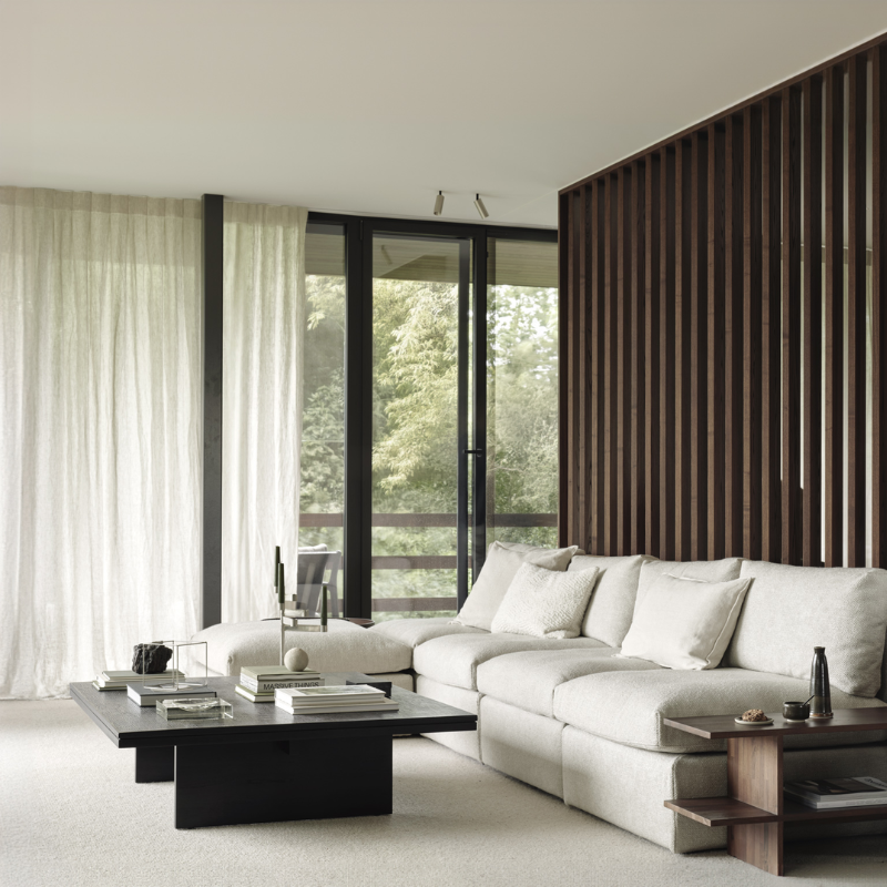 The Grooves Coffee Table 43.5 inches by Ethnicraft, in a lounge.