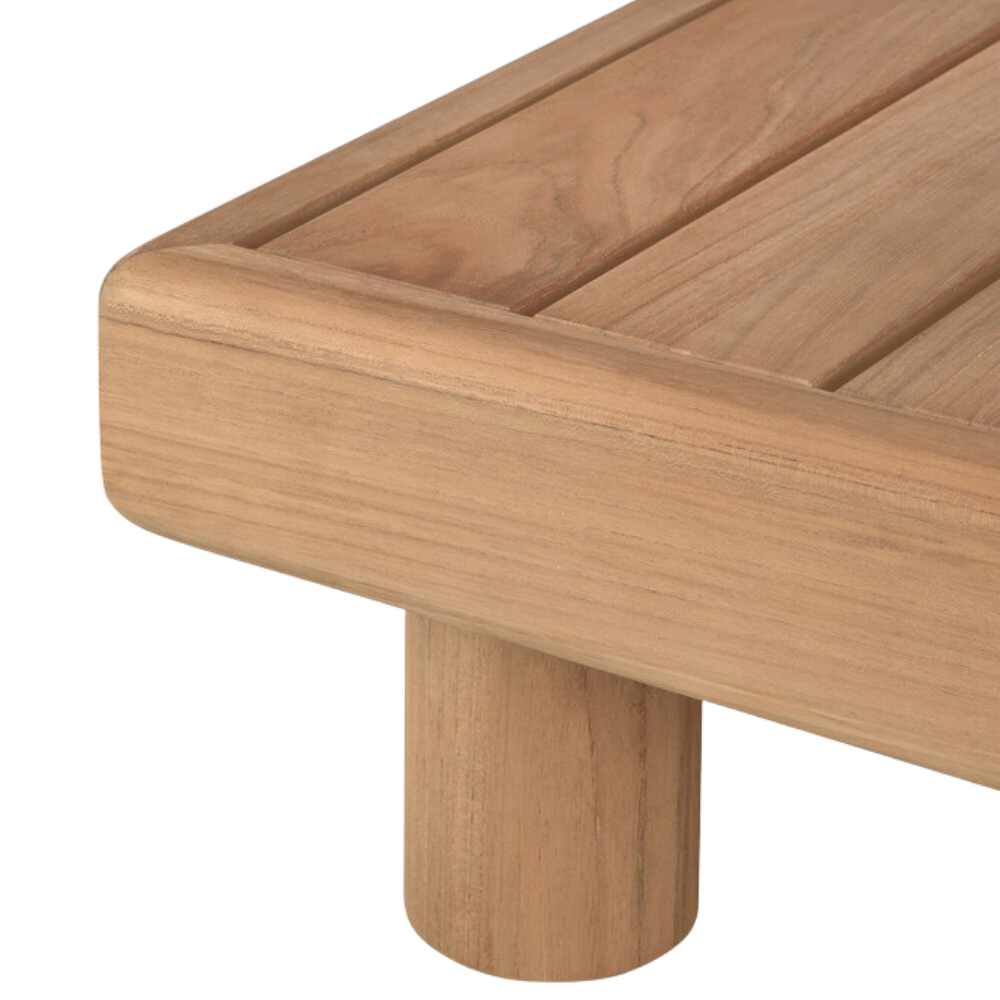 Monocle Outdoor Sun Lounger Set with Table by Ethnicraft featuring wood detailing on the table.
