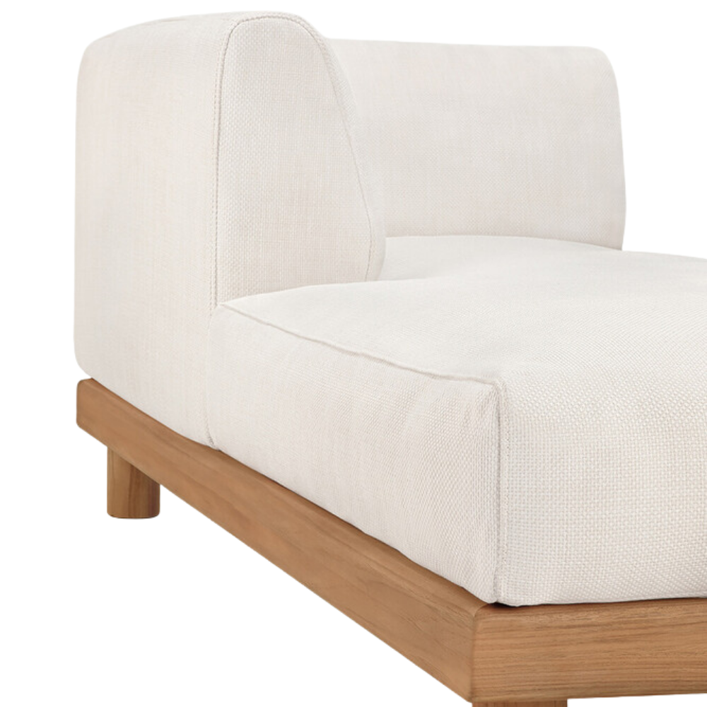 Detailed image of upholstery of the Monocle Outdoor Sun Lounger from Ethnicraft.