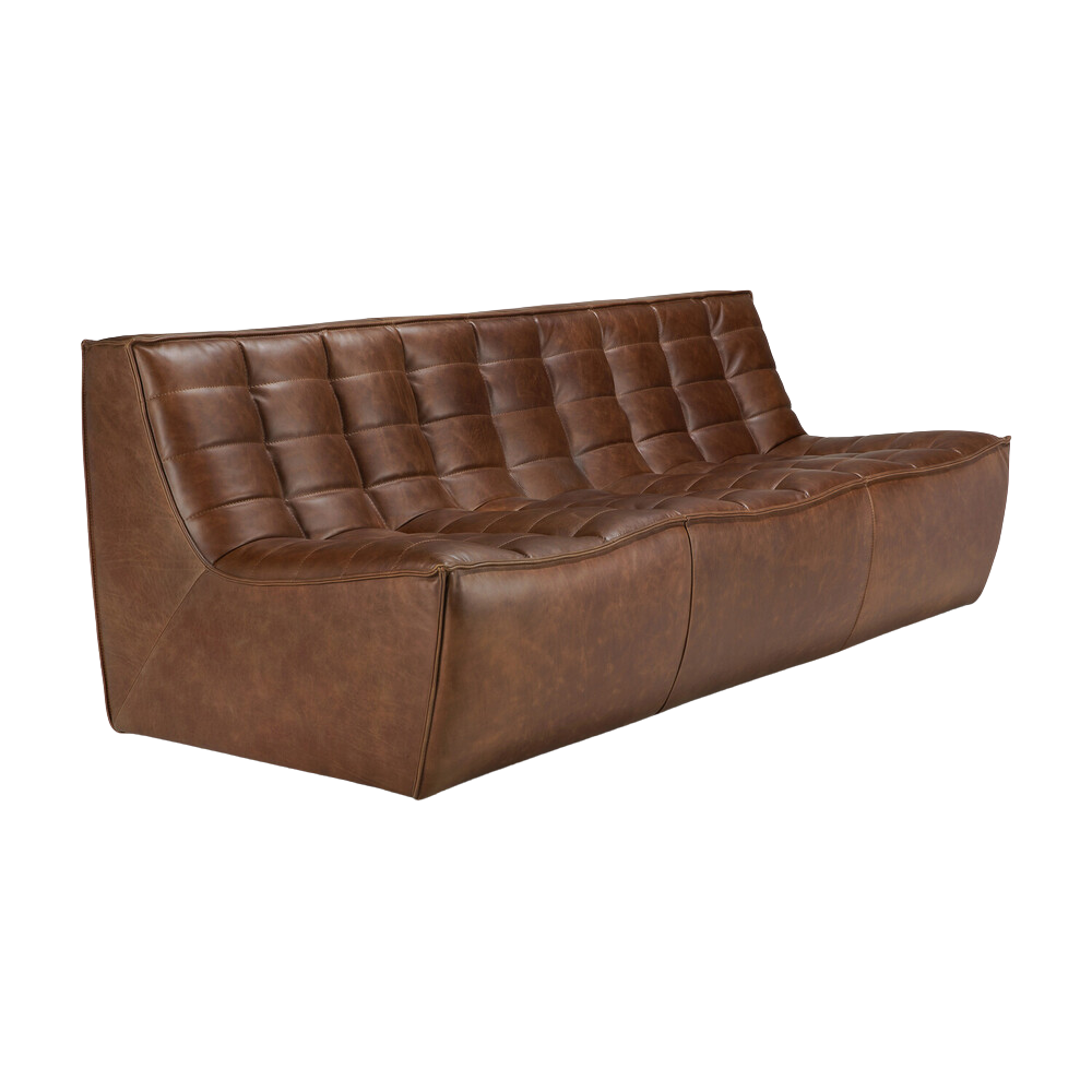 Ethnicraft's N701 3-seater Sofa in Chestnut leather from an angle