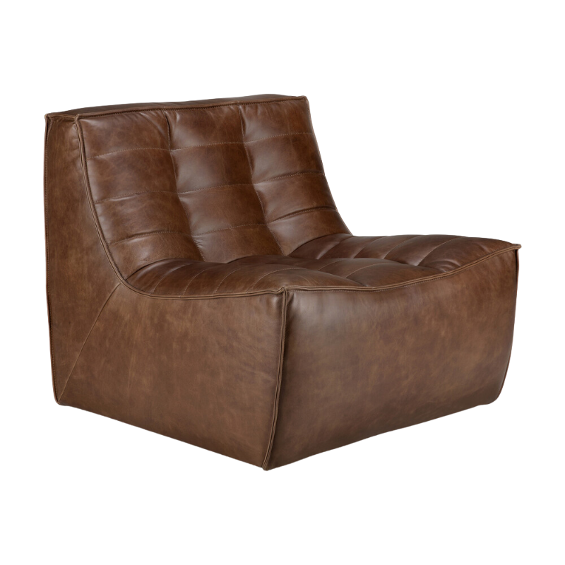 The N701 Leather One Seater Chestnut by Ethnicraft from a corner.