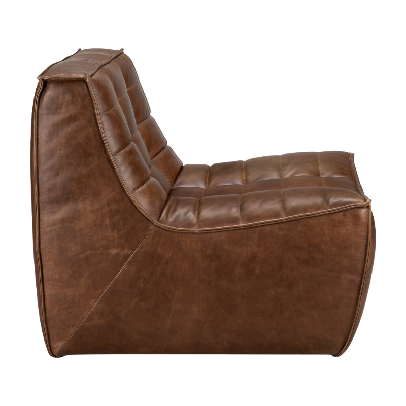 The N701 Leather One Seater Chestnut by Ethnicraft from the side angle.