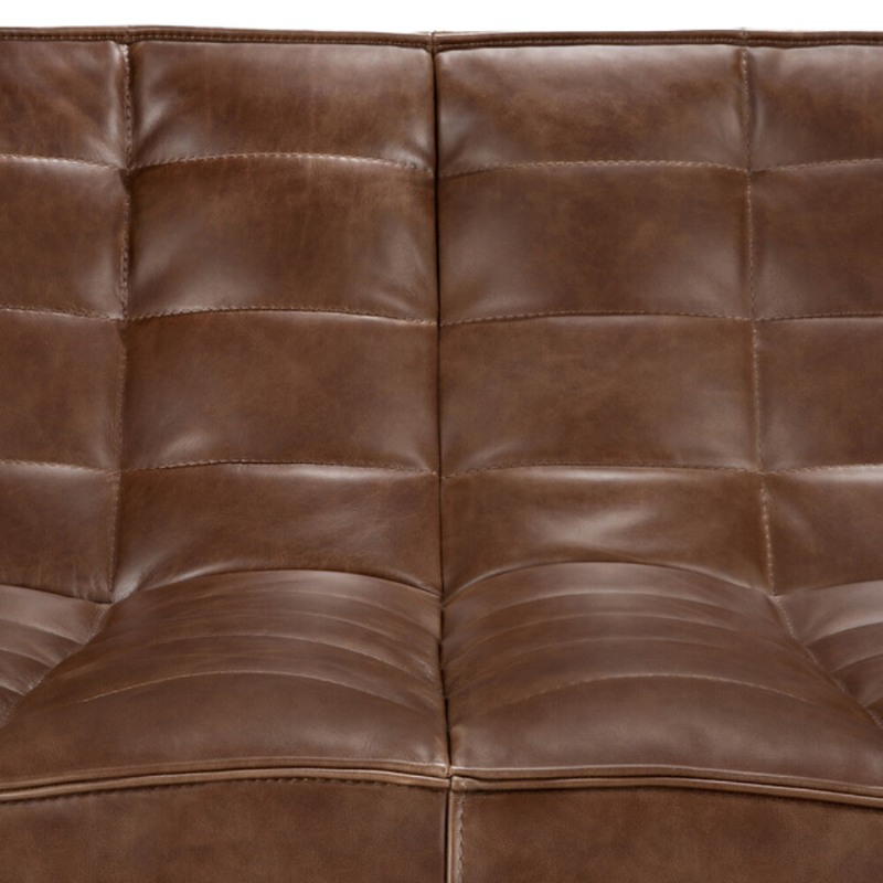 The N701 Leather Two Seater Sofa Chestnut by Ethnicraft with a close-up from the front.