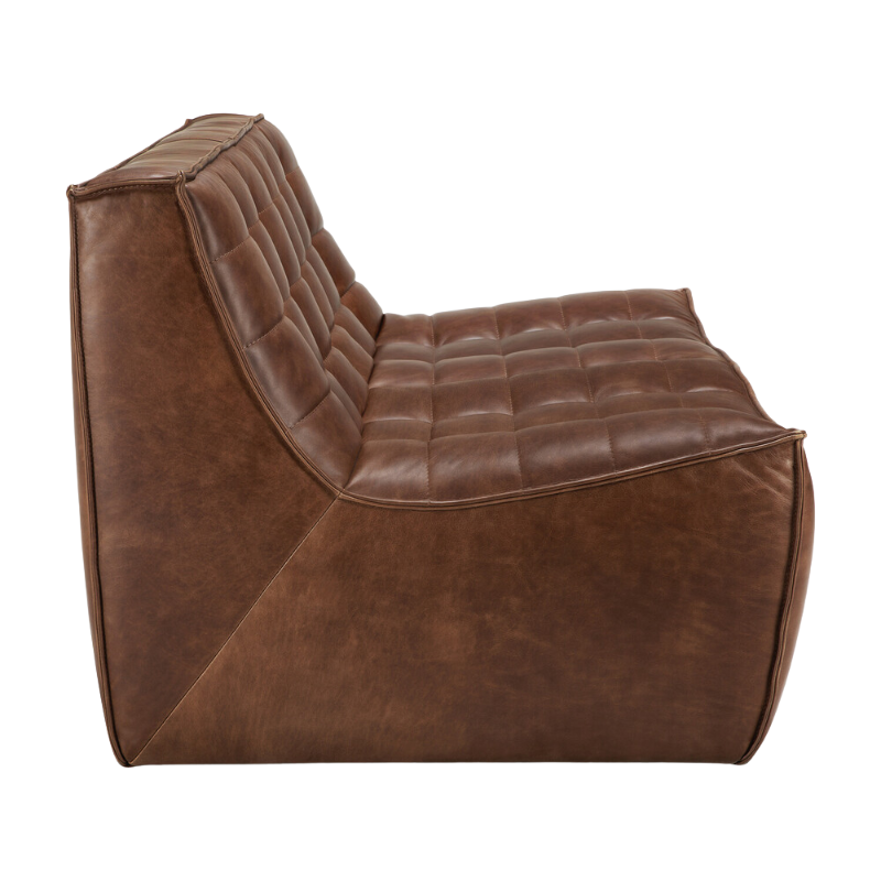The N701 Leather Two Seater Sofa Chestnut by Ethnicraft from the side angle.