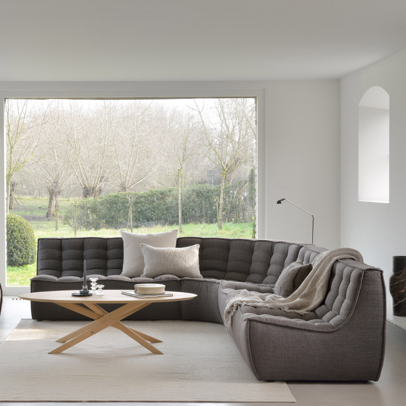 The N701 Modular Round Corner Sofa 1-2 Dark Grey from Ethnicraft in the living room. all-groups