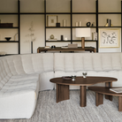 The Ecru Eco fabric N701 Modular Round Corner Sofa 1-2 from Ethnicraft in a family area. all-groups