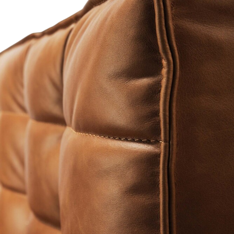 The N701 Modular Round Corner Sofa 1-2 Old Saddle from Ethnicraft stitching close-up. all-groups