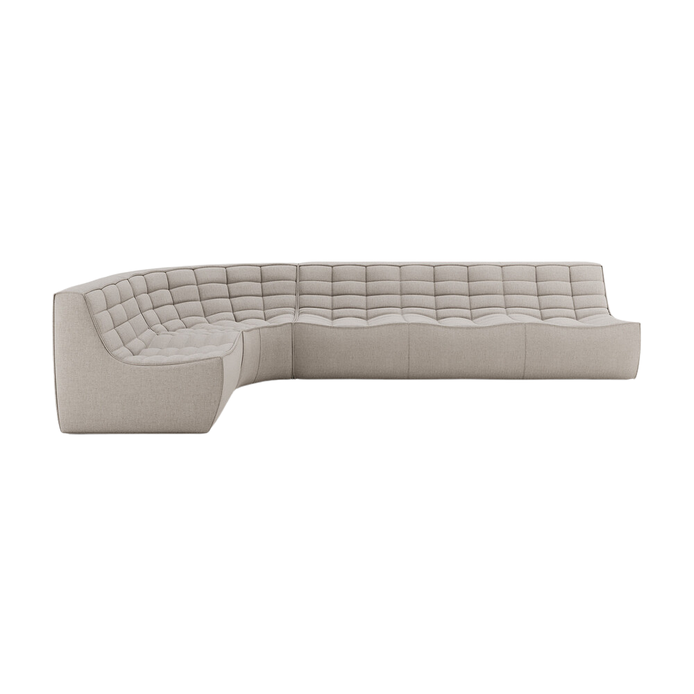 The left lounger N701 Modular Round Corner Sofa 1-3 from Ethnicraft with ecru eco fabric.
