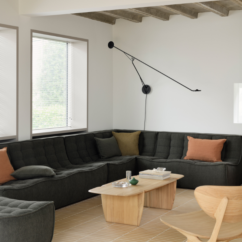 The N701 Modular Round Corner Sofa 2-3 from Ethnicraft in Moss eco fabric in the living room. all-groups