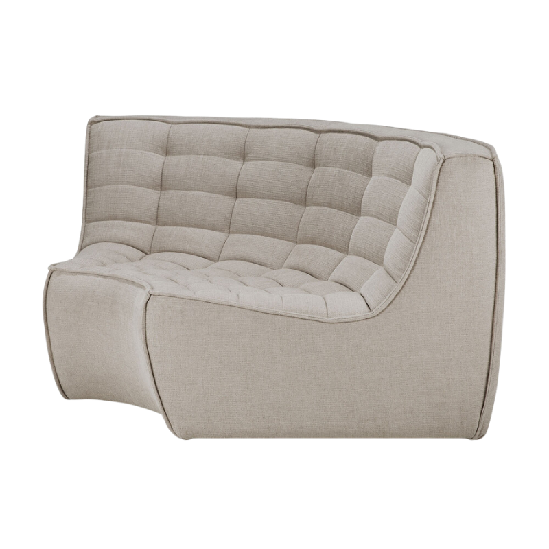 The round corner from the N701 Modular Sectional Sofa, Round 1-2 from Ethnicraft in Ecru eco fabric from the side.