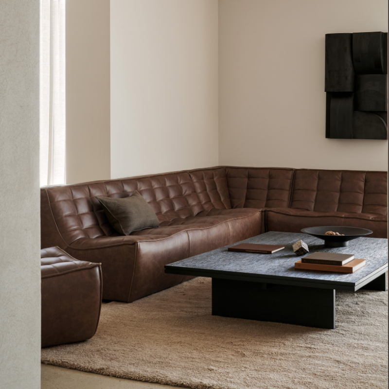 The N701 Modular Sofa Set 90 Degree Square Corner Chestnut from Ethnicraft in the living room. all-groups