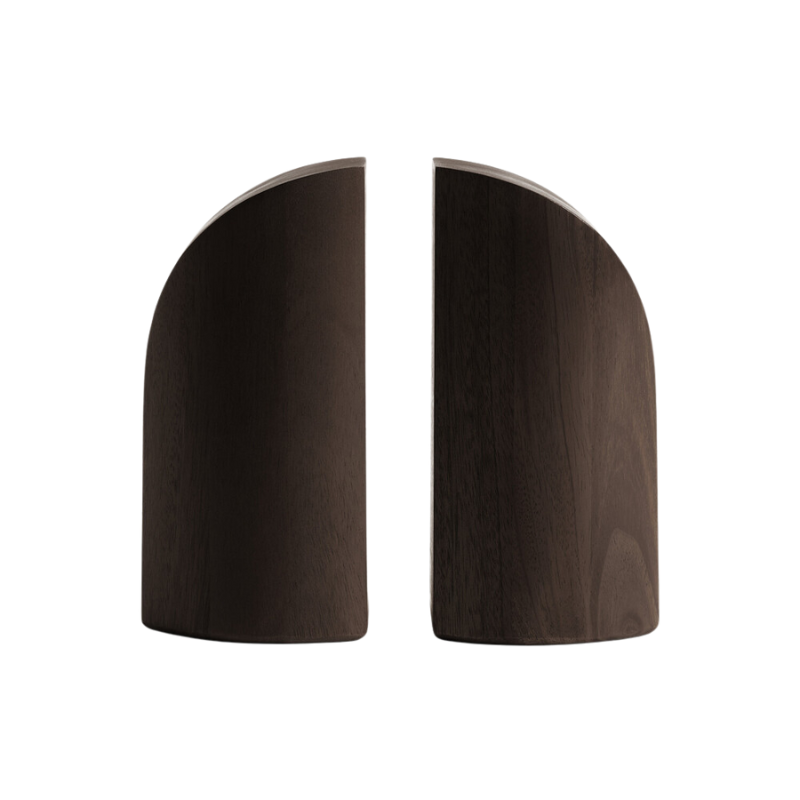 PI Book Ends in mahogany dark brown wood from the side.