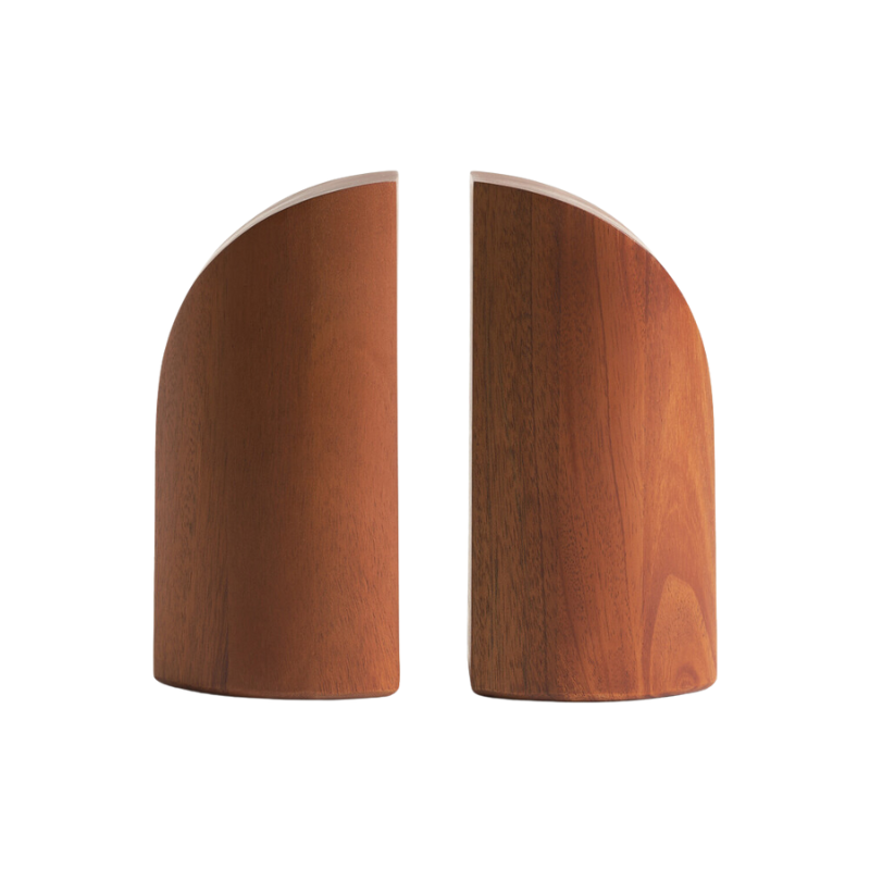 PI Book Ends in mahogany wood from the side.