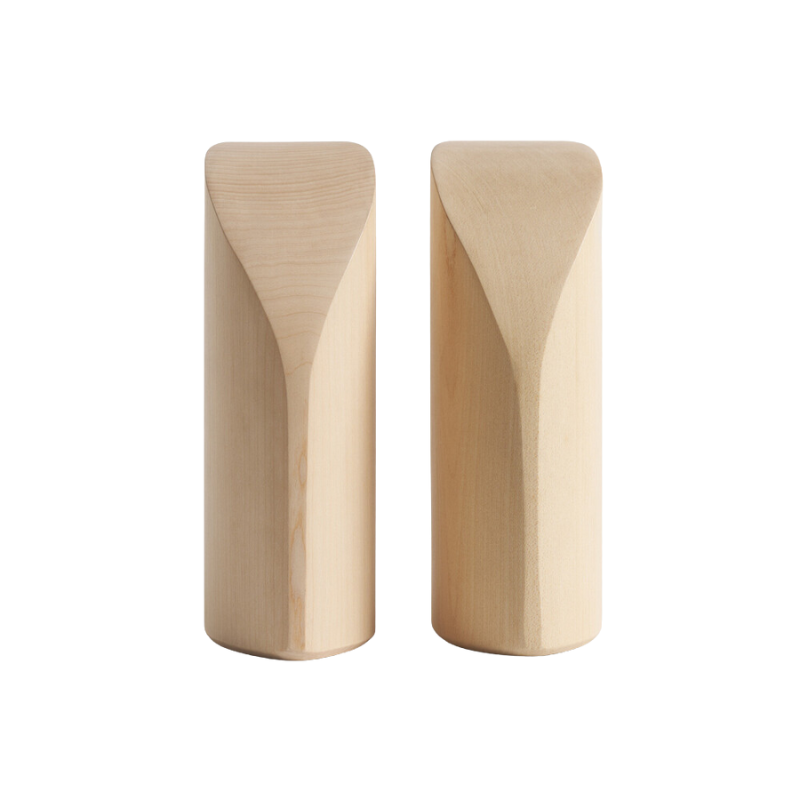 Two PI Book Ends in sycamore wood from the front.