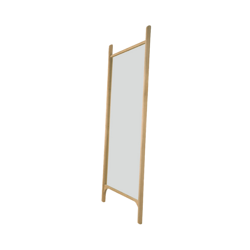 The full PI Oak Floor Mirror by Ethnicraft from a side angle.