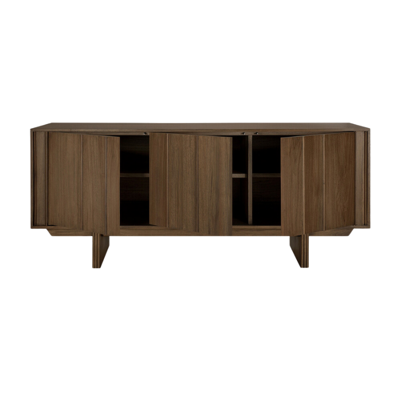 The 66.5-inch Pillar Sideboard by Ethnicraft with the doors open.